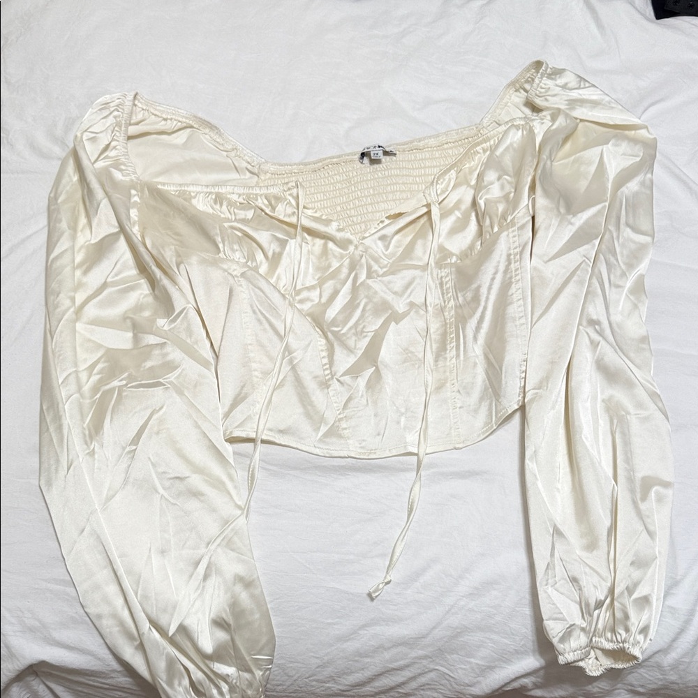 Fashion Nova Cream Satin Blouse